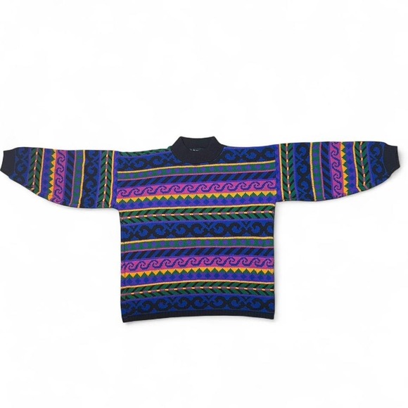 80s vintage multi-coloured knit crewneck pullover sweater - Picture 8 of 8